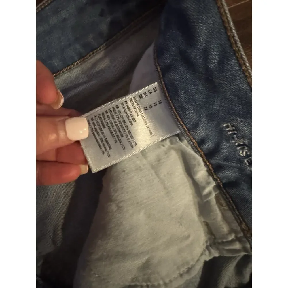 American Eagle Super Hi-Rise Shortie Stretch Blue Denim Shorts Plus Size 18 - Picture 10 of 12